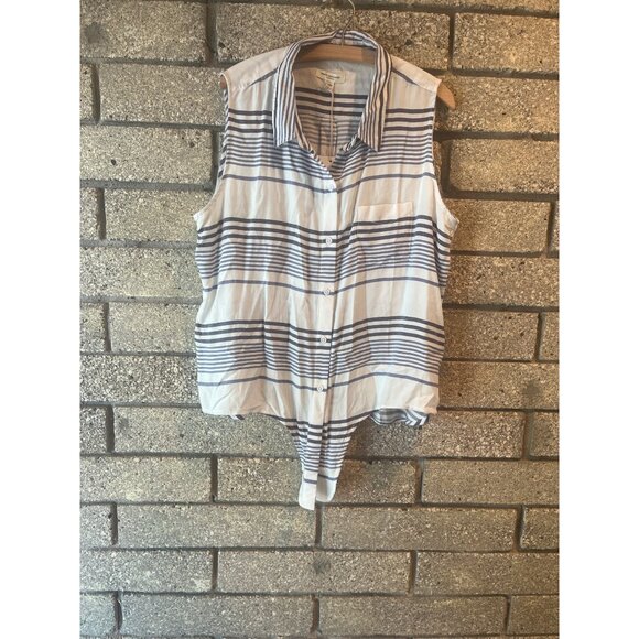 Beachlunchlounge Striped Sleeveless Button-Up Tie-Front Shirt XL - Picture 3 of 7